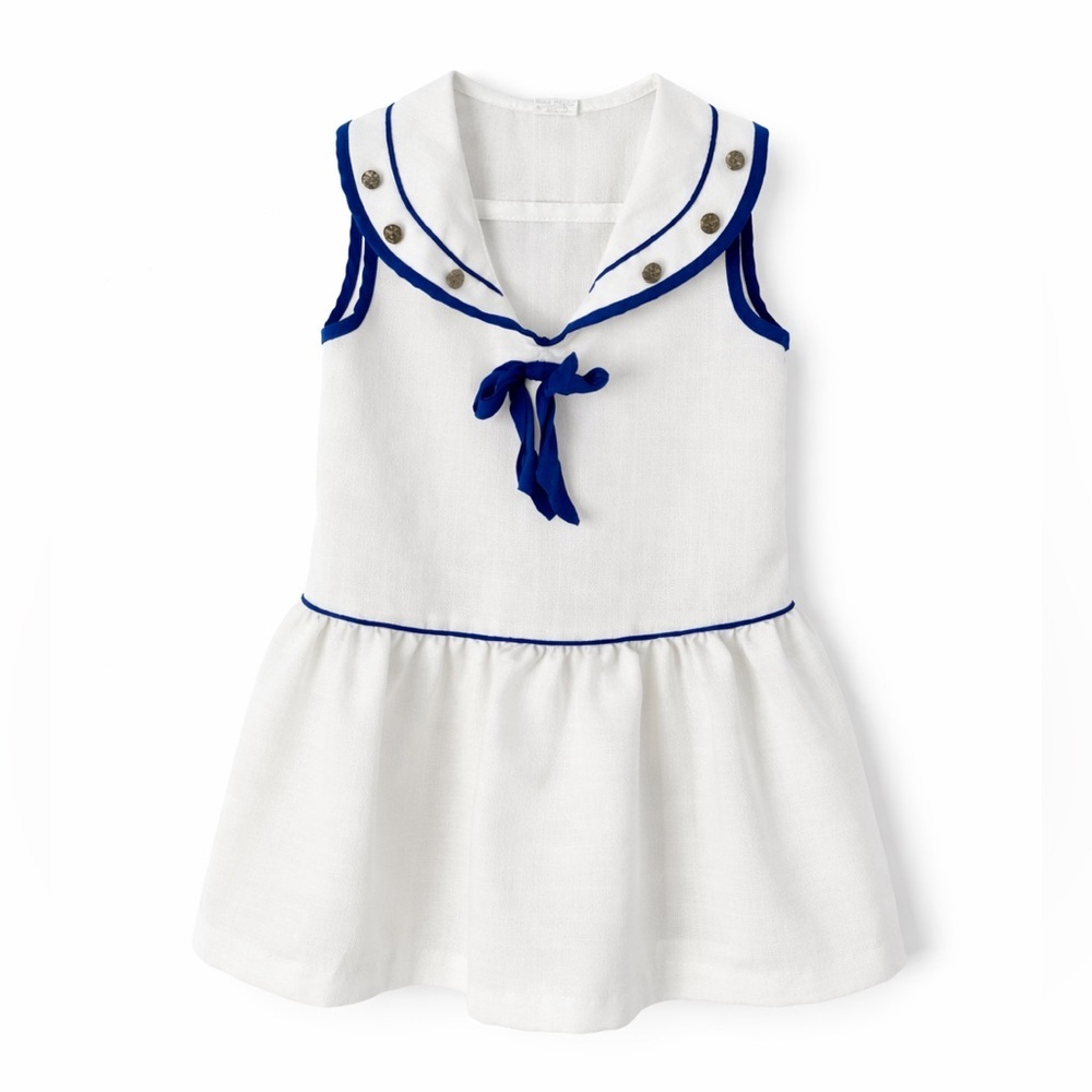 Vintage 6 girls sailor dress white blue collar sleeveless 0068 - Picture 1 of 10
